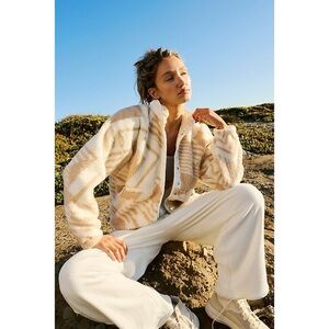 Boho FREE PEOPLE Rocky Ridge Sherpa Bomber Jacket Snow Combo Teddy Coat